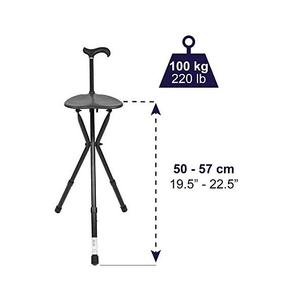 KMINA Pro - Canne de Marche avec Siège Réglable en Hauteur , Canne Siège, Canne Chaise Pliante Portable, Aluminium Siège Can