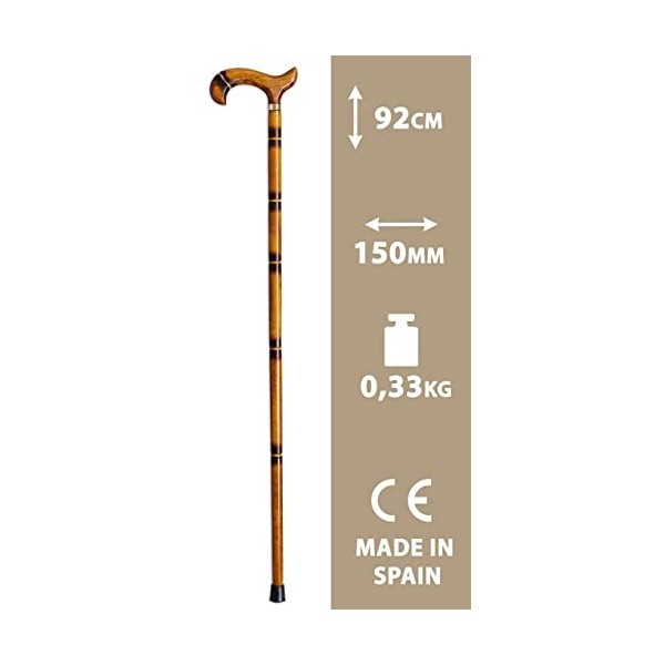 S & B Bâton de Soutien fabriqué en Bois, décoré avec des Rayures 92 cm, très résistant 613 Bâton Caminar Personnes âgées, A