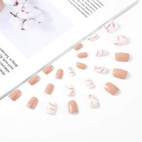 Brishow Faux ongles cercueil court faux ongles attachés aux ongles ballerine acrylique naturel faux ongles 24pcs pour femmes 