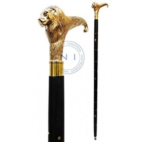 india .nautical .handicraft Bâton de marche en laiton massif avec poignée en forme de tête de lion - Design vintage fait à la