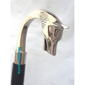 alfiya nautical store Canne en bois plaqué argent avec tête de loup style vintage