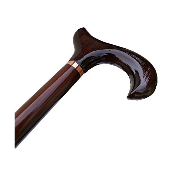 Canne Derby en bois pour homme avec col en bois teinté marron foncé Hauteur 94 cm