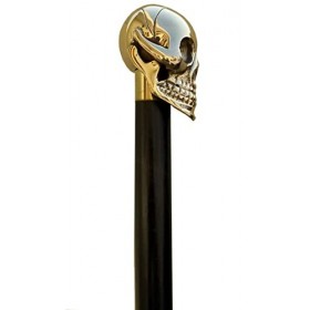 FYNJREX Canne de marche vintage en laiton avec tête de mort pour homme et femme Noir