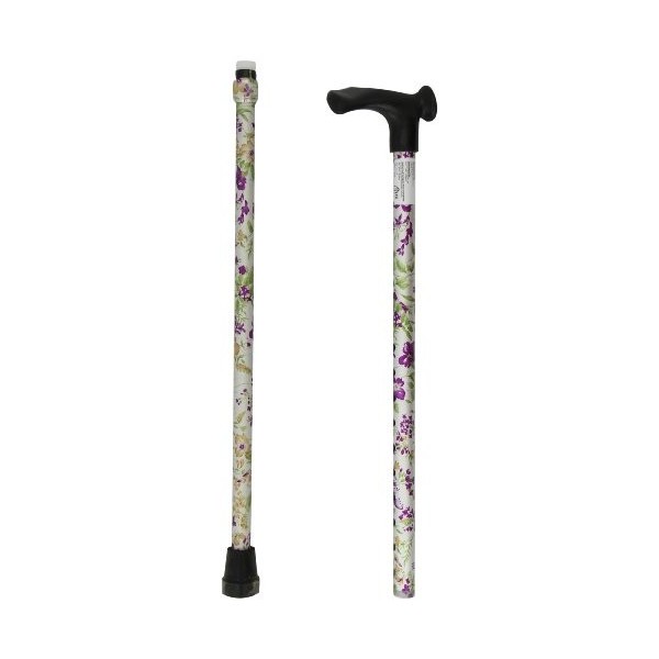 Homecraft Contoured Grip Sticks, Non-Folding Walking Stick with Woodlands Flowers Shaft, Ergonomic Handle Design for Weak Gra