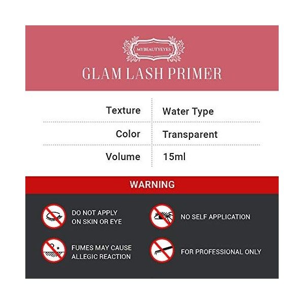 Extension de cils Glam Lash Primer/Prétraitement pour les cils Semi permanents/Facile à nettoyer du protéine et de l’huile/Sa