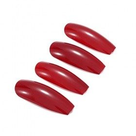 Brishow Cercueil Faux Ongles Longs Rouge Faux Ongles Ballerine Acrylique Presse sur Ongles Glossy Pleine Couverture Bâton sur