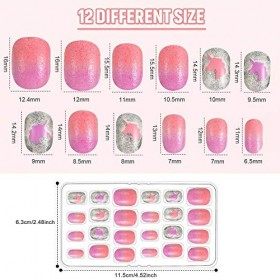 240 Pièces Faux Ongles d’Enfants Appuyez Sur les Ongles Artificiels Courts Tip dOngle à Couverture Complète Faux Ongle Pré-C