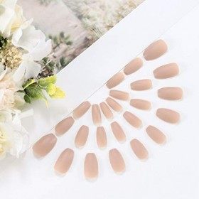 Handcess Cercueil mat faux ongles moyen nude rose ballerine presse sur les ongles couleur pure couverture complète faux ongle