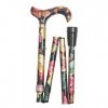 Stockshop Canne pliable - Poignée Derby confortable avec motif de roses florales sur un bâton métallique stable et léger, rég