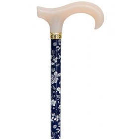 Canne réglable Derby Bleu marine/blanc Motif floral