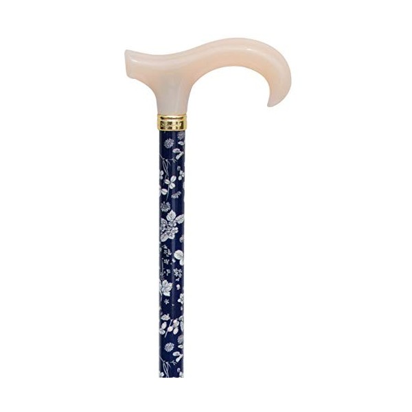 Canne réglable Derby Bleu marine/blanc Motif floral