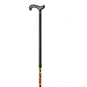 Canne Carbonderby Flames - Avec poignée Derby élégante - En fibre de carbone - Motif de flammes extravagant - Hauteur réglabl
