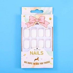 Sethexy Mat Court Faux Ongles Carré Pur blanc 24Pcs Couverture complète Acrylique appuyer sur Conseils pour faux ongles pour 