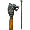 Antique Vintage Wood Canne de marche faite à la main sculpté Loup natif américain Motif 00027