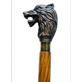 Antique Vintage Wood Canne de marche faite à la main sculpté Loup natif américain Motif 00027