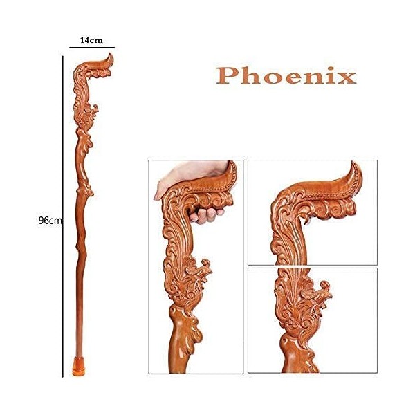 GaRcan Béquilles réglables, Canne en Bois, béquille sculptée à la Main en Forme de phénix, Cadeaux Robustes et Stables à la M