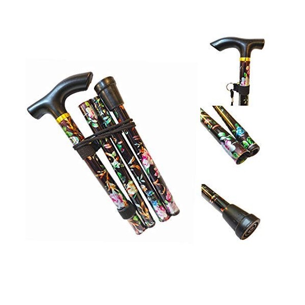 Mr. Gadget Solution® Canne de marche pliante et réglable en aluminium Motif fleurs