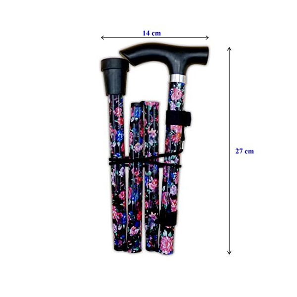 Life Healthcare Canne de marche pour femme âgée ou handicapée pliable réglable en hauteur Motif floral noir pour droitiers ou