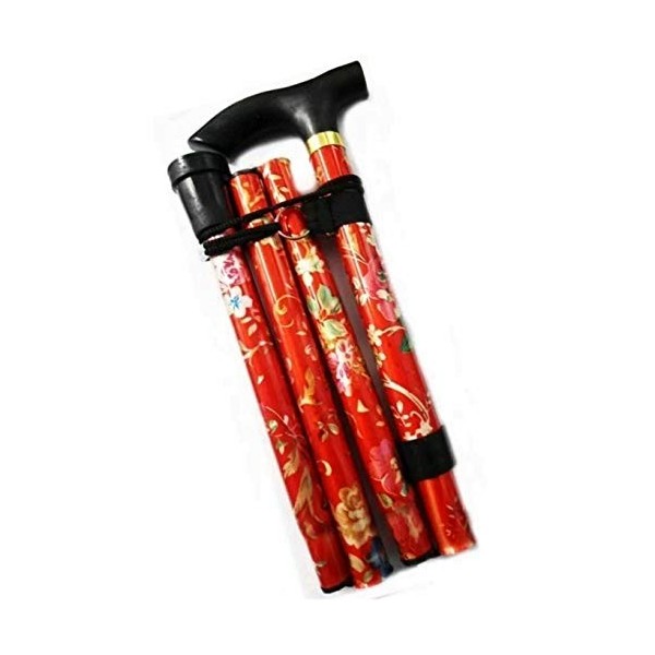 Canne de marche pliable pour homme et femme Motif floral Rouge