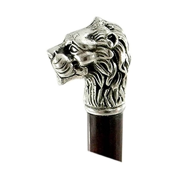 Canne de marche en étain avec poignée en bois de canne Motif lion Fabriqué en Italie