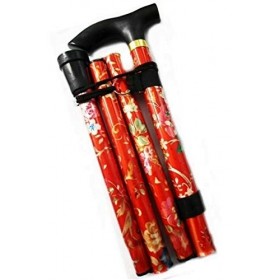 Canne de marche pliable à hauteur réglable Motif floral Compact/Aluminium/Easygrip-Red