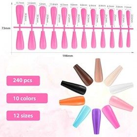 240 Pièces Appuyez sur Ongles Extra Longs Faux Ongles de Cercueil Ballerine Faux Ongles à Couverture Complète de Couleur Unie