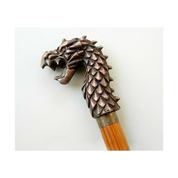 Orca International Co. Canne de marche vintage en bois avec poignée en forme de tête de dragon