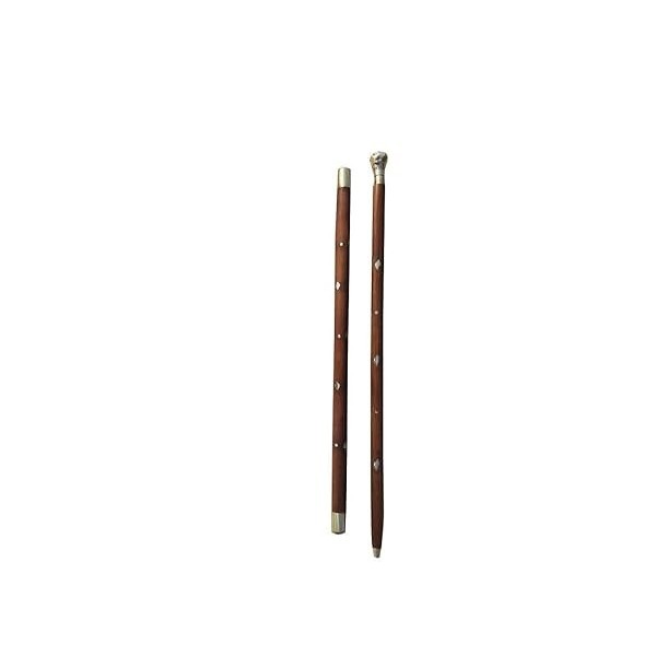 Boscaiola24 Lot de 2 bâtons décoratifs fabriqués à la main en bois avec incrustation en laiton - 55,9 cm - Avec capuchon en l