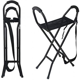 Béquilles Canne De Marche Siège De Canne Pliante, Banc De Chaise Tabouret De Voyage De Camping 2 Poignées avec 4 Pieds, Canne