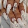 Brishow Cercueil Faux Ongles Blanc Court Faux Ongles Neige Glitter Décorations De Noël Appuyez sur les Ongles Ballerine Bâton