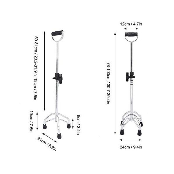Canne de Marche pour Personnes âgées, 10 Vitesses réglables en Hauteur télescopique en Alliage daluminium à Quatre Pieds Sta