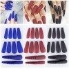 3 Boîtes 72pcs Faux Ongles Nail Ongle Couverture Complète Bleu Rouge Noir Transfert Pochoir Décoration DIY Accessoire de Manu