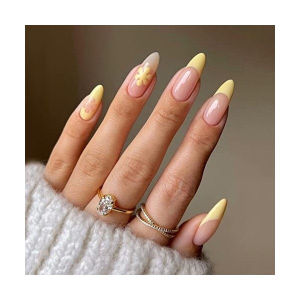 Sethexy Ligne ondulée Faux Ongles Abstrait ovale Faux Ongles Autocollants 24 pièces Acrylique Ongles a coller pour les femmes