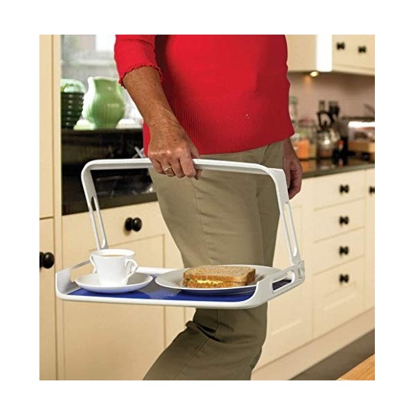 Homecraft Freehand Tray with Non-Slip Mat, Requires Only One Handed Carrying, Safely Carry Items with Unique Foldaway Handle,