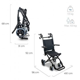 Mobiclinic, Fauteuil de transfert, Saturno, Aluminium, Pliant, Frein sur poignées, Marque européenne, Repose-pieds pliants, A