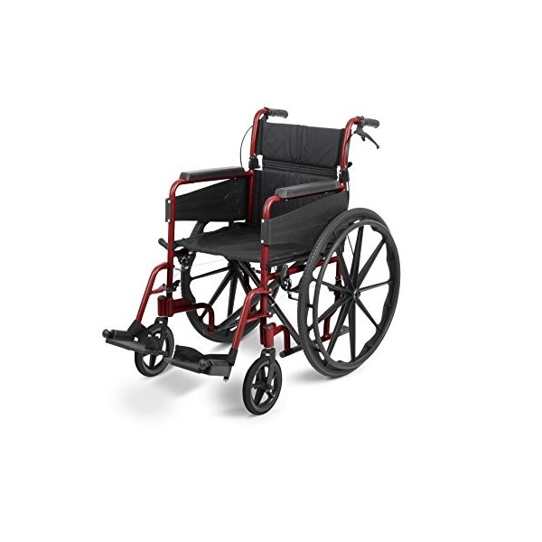 Days Escape Lite Self Propelled Narrow Wheelchair, Ruby Red, Lightweight and Foldable Frame, Aluminium Wheelchair, Portable T