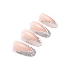 Brishow Cercueil Faux Ongles Français Court Faux Ongles Rose Paillettes Appuyez sur les Ongles Ballerine Acrylique Bâton sur 
