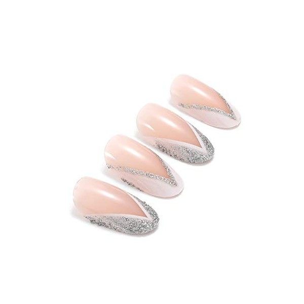 Brishow Cercueil Faux Ongles Français Court Faux Ongles Rose Paillettes Appuyez sur les Ongles Ballerine Acrylique Bâton sur 