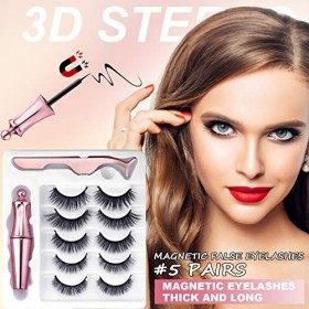 Mimore 5 paires de cils magnétiques, faux cils magnétiques 3D réutilisables ultra-fins naturels et doux, cils réutilisables i