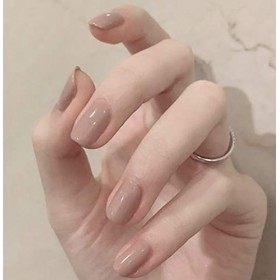 Brishow Faux Ongles Naturel Ballerine Courte Acrylique Full Cover Stick on Nails 24pcs pour Femmes et Filles Beige 