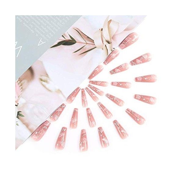 Brishow Cercueil Faux Ongles Cloud Press on Nails Rose Long Faux Ongles Ballerine Acrylique French Faux Ongles 24pcs pour Fem