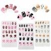 72pcs Mignon Faux Ongles Artificiel Fille Nail Autocollant Sticker Auto-adhésif Motif Cœur Lapin Pieds Points Chien Couvertur