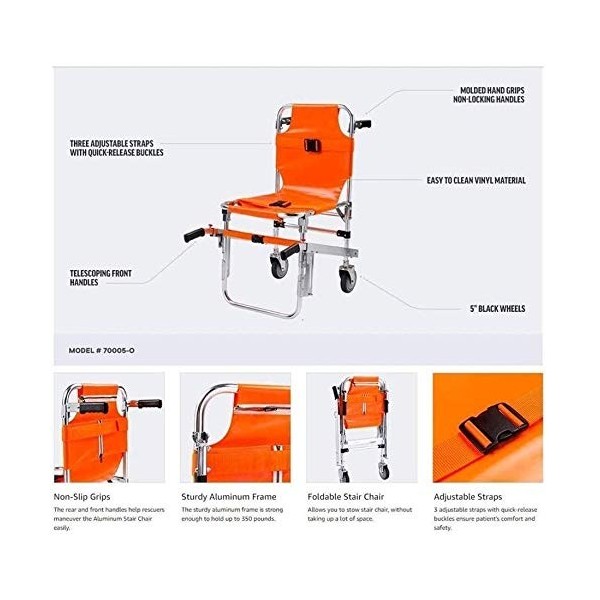 EMS Stair Chairn Cadre léger et Pliable, Chaise descalier en Aluminium Ambulance Pompier Évacuation Piste Escalier Lumière E