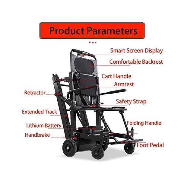 Fauteuil Roulant Électrique, Monte-Escaliers pour Patients Chaise Descalier Dévacuation Mobile, Chaise Descalier Pliante D