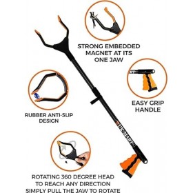 UK-MART Ramasse-déchets à long bras de 81,3 cm, bâton pliable pour personnes handicapées avec aimant intégré, aide à atteindr