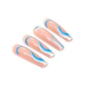 Brishow Faux Ongles Lignes Ondulées Appuyez sur les Ongles Longs Faux Ongles Bellarina Acrylique Bâton sur Ongles 24 pcs pour