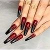 Brishow Cercueil Faux Ongles Longue Faux Ongles Rouge Noir Ballet Couverture Complète Acrylique Coller sur Les Ongles 24pcs p