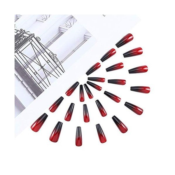 Brishow Cercueil Faux Ongles Longue Faux Ongles Rouge Noir Ballet Couverture Complète Acrylique Coller sur Les Ongles 24pcs p