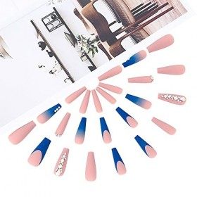 Brishow Faux Ongles Cristal Presse sur Ongles Longs Faux Ongles Ballerine Acrylique Bâton sur Ongles 24 pcs pour Femmes et Fi