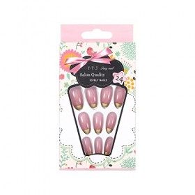 Sethexy Moyen Longue Ballerine Faux ongles Cercueil Rose 24 pièces Couverture complète Acrylique Appuyez sur False Nail Tips 